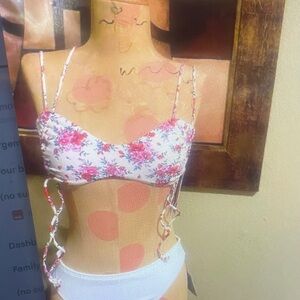 Xhilaration Floral Bikini Top with Pink and White